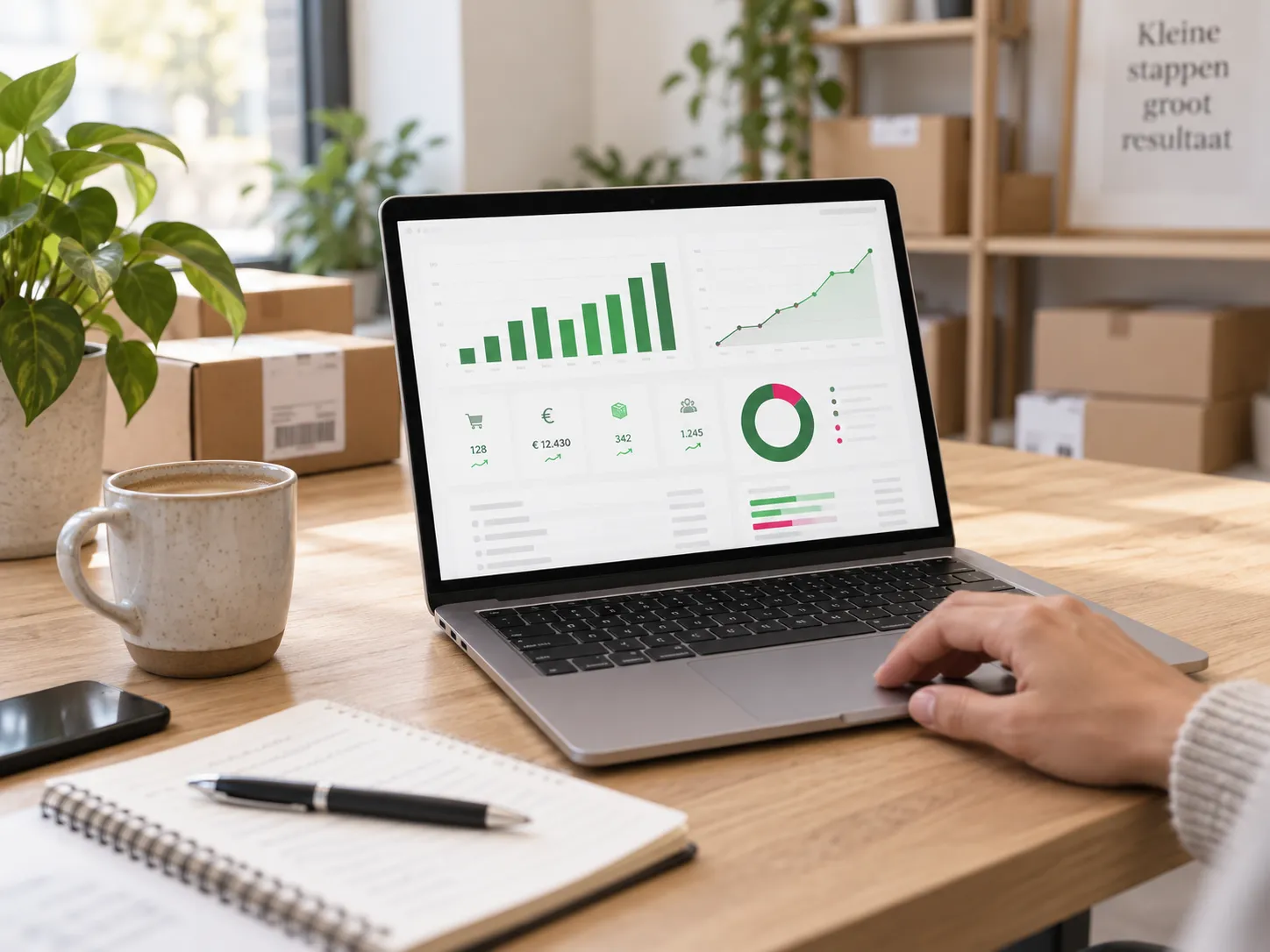 Illustratief financieel overzicht met grafieken op een laptop